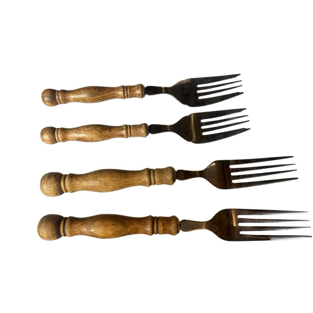 18 Pc CUTLERY OLD HOMESTEAD Wood Handle Stainless Flatware Cabin Camping‎ VTG